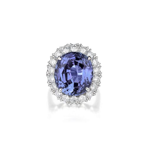 A 15.81-Carat Ceylon Sapphire and Diamond Ring