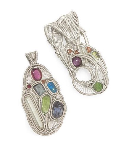 * A Collection of Sterling Silver Wire and Multi Gemstone Pendants, 13.90 dwts.