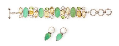 * A Sterling Silver, Chrysoprase, Citrine, Peridot and Cultured Pearl Demi Parure, Starborn, 50.40 dwts.