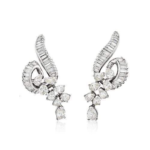 A Pair of Platinum Diamond Cluster Earrings