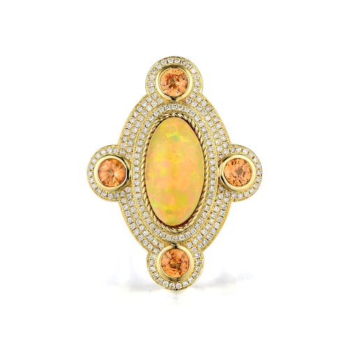 An 18K Gold Opal and Diamond Ring