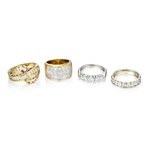 One Platinum, Two 18K Gold, One 14K Gold Diamond Rings