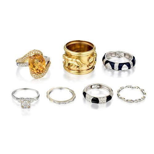 Group of Platinum and 18K Gold Diamond Rings