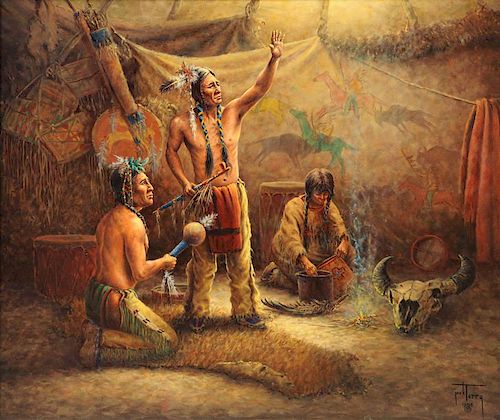 JACK L. TERRY (American/Texas b.1966) A PAINTING, "Lodge of Buffalo Medicine,"