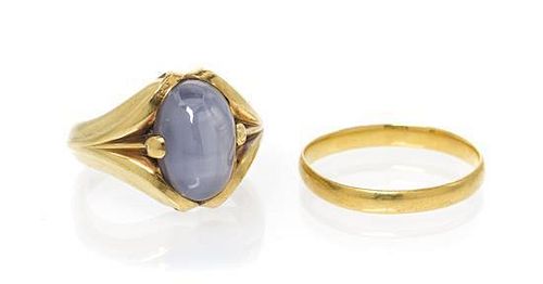 * A Vintage 18 Karat Yellow Gold and Star Sapphire Ring, French, 13.90 dwts.