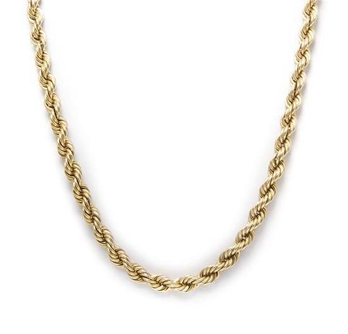 A 14 Karat Yellow Gold Rope Chain Necklace, 50.70 dwts.