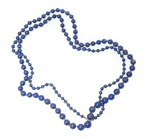 A Single Strand Graduated Lapis Lazuli Bead Necklace,