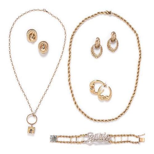 * A Collection of 14 Karat Yellow Gold and Diamond Jewelry, 50.30 dwts.
