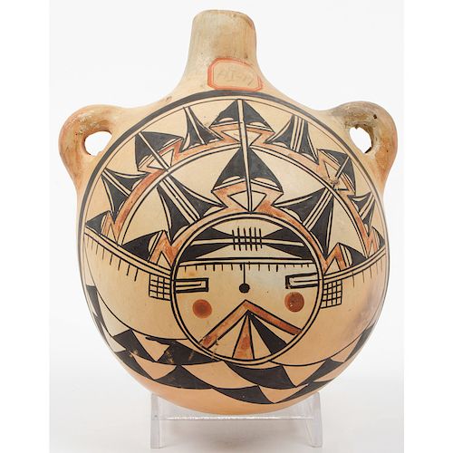 Nampeyo Family Attributed First Mesa Hopi Pottery Canteen with Polik Mana