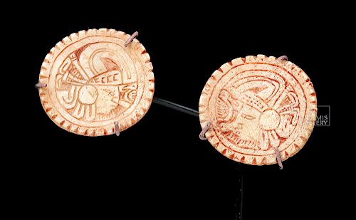 Mixtec Shell Ear Spool Fronts - Heads of Lords (pr)