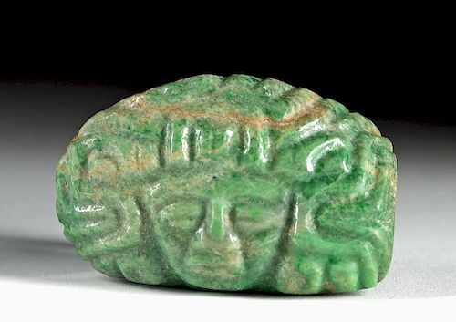 Gorgeous Mayan Carved Greenstone Face Pendant