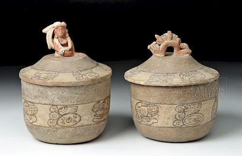 Rare Mayan Pottery Cache Vessels - Matched Pair