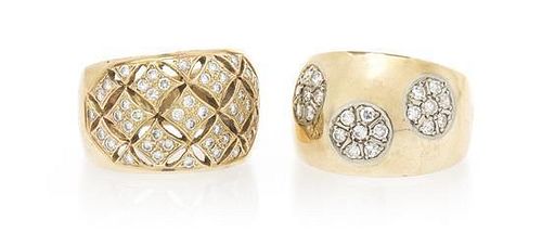 A Collection of 14 Karat Yellow Gold and Diamond Rings, 8.60 dwts.