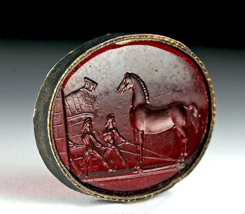 18th C. Neoclassical Glass Intaglio - Trojan Horse