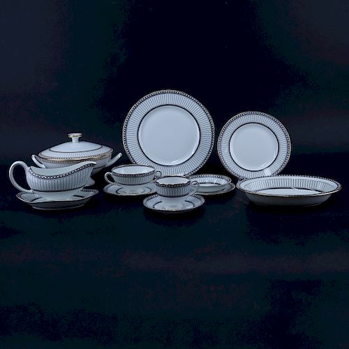 One Hundred Nine (109) Piece Wedgwood Colonnade Dinnerware. Includes in black: 12 plates 10-3/4", 12 salad plates, 12 bread & butter plates, 12 fruit 