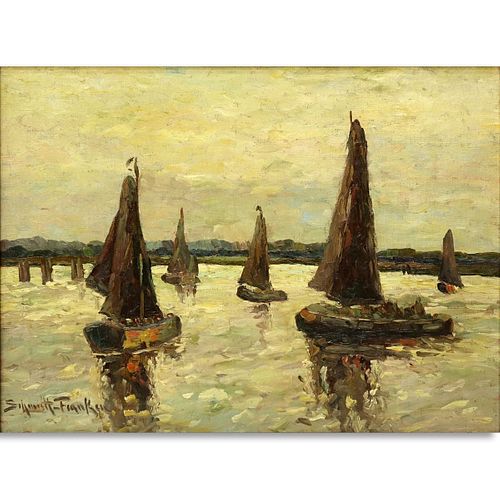 Maria Schmidt-Franken, German (1889-1967) Oil on Canvas, Sailboats in Open Water, Signed Lower Left. Tag with artist name attached to frame, Inscribed