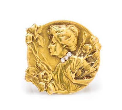 An Art Nouveau Yellow Gold and Diamond Ring, 6.00 dwts.