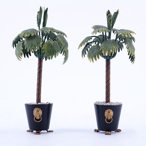Modern Cold Painted Bronze Palm Tree Sculptures. Unsigned.