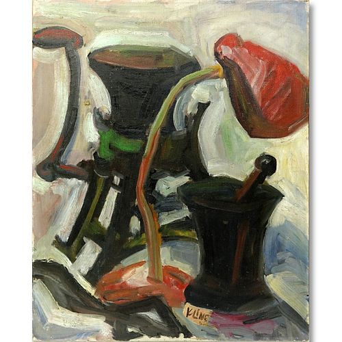 After: Franz Kline, American (1910 - 1962) Oil on Canvas, Still Life, Signed and Dated 1952 Lower Center. Craquelure.