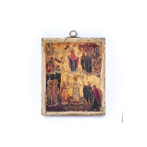 Antique Hand Painted Russian Icon. With gilt decoration.