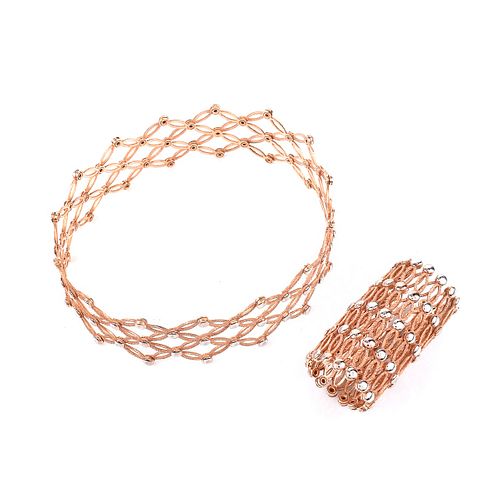 Pair of Italian 18 Karat Rose and White Gold Expandable Lattice Link Cuff Bangle Bracelets. Stamped Italy 18K.