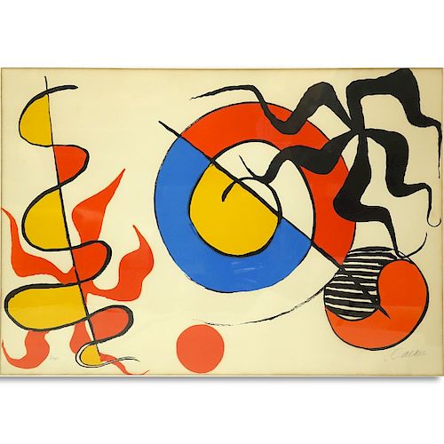 Alexander (Sandy) Calder, American (1898 - 1976) Color lithograph "Spirale Et Poulee". Signed in pencil and numbered 24/75, gallery label" Far Gallery