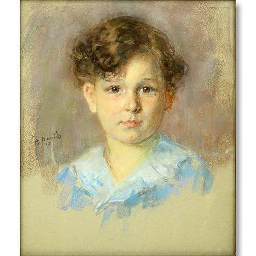 Antique Pastel On Paper "Portrait Of A Young Boy". Signed A.