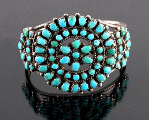 Navajo Sterling Silver Turquoise Petit Point Cuff