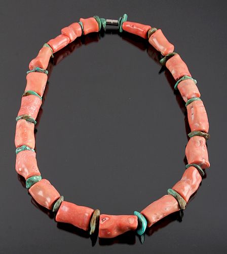Navajo Coral & Turquoise Nugget Necklace