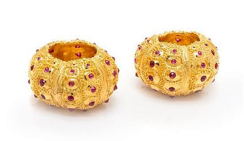 A Pair of Gold Vermeil and Ruby Sea Urchin Table Ornaments, Paolo Costagli,