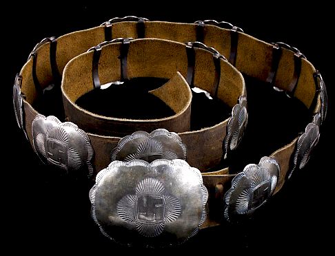 Navajo Whirling Log Silver Concho Belt c.1890-1910