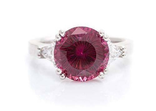 A Palladium, Pink Tourmaline and Diamond Ring, 4.30 dwts.