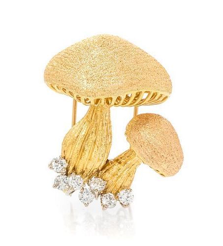 A Yellow Gold and Diamond Mushroom Brooch, 19.50 dwts.