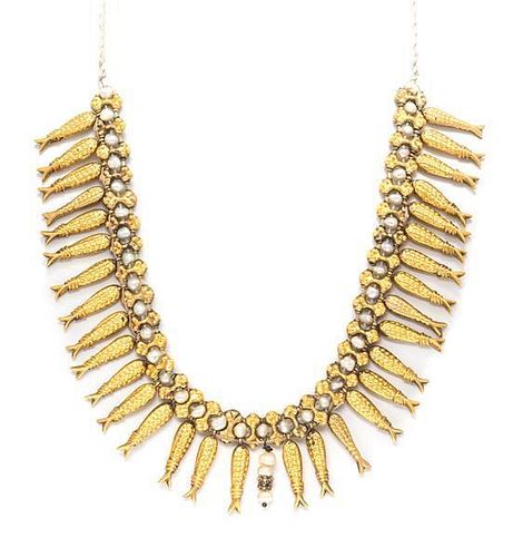 An Antique Yellow Gold and Pearl Fish Necklace, 21.90 dwts.