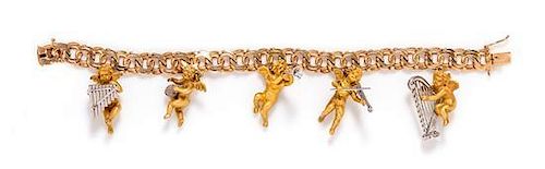 An 18 Karat Rose Gold Bracelet with Five Attached Cherub Charms, 58.85 dwts.