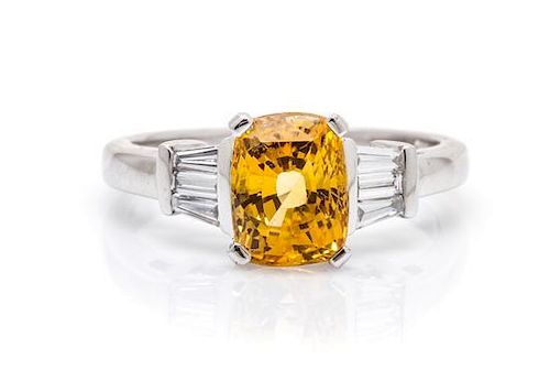A Platinum, Yellow Sapphire and Diamond Ring, 4.65 dwts.