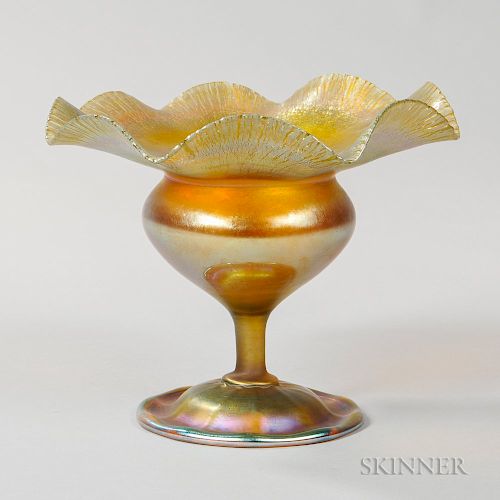 Tiffany Gold Favrile Glass Compote
