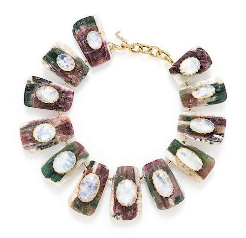 An 18 Karat Yellow Gold, Bicolor Tourmaline Crystal and Labradorite Necklace, Tony Duquette,