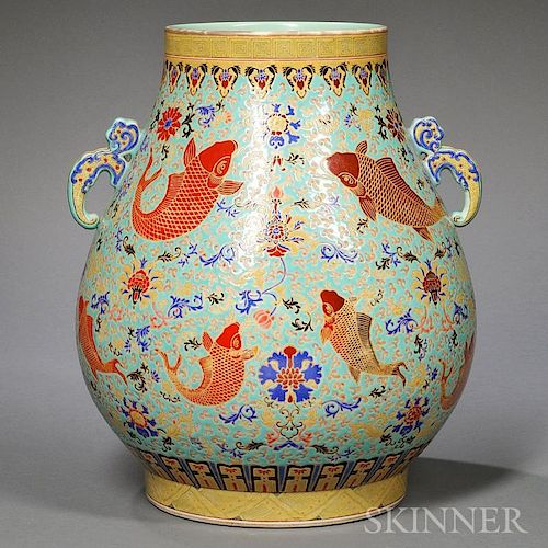 Large Enameled Hu   Vase