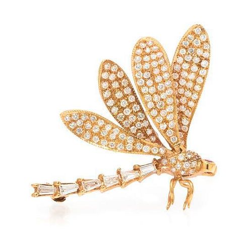 A Rose Gold and Diamond Dragonfly Brooch, 3.60 dwts.