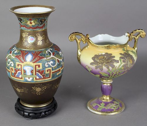 2 Pieces Nippon, Vase and  Compote
