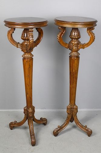 Pair Carved Mahogany Plant Stands