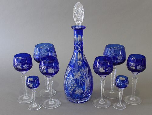 Cobalt Cut-to-Clear Decanter Set with Stems