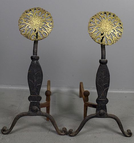 Fine Pair Wrought Andirons