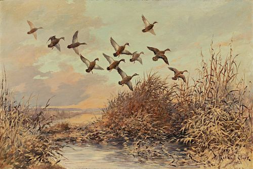 Roland Clark (1874-1957) Black Ducks at Sundown
