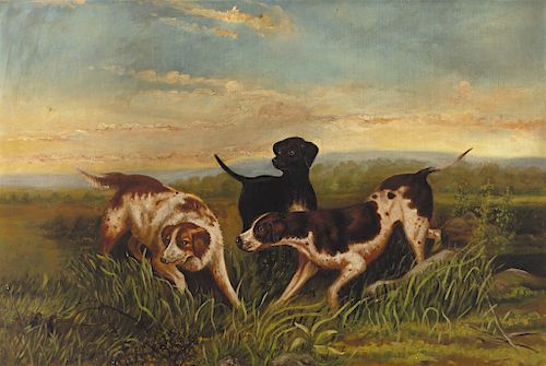 American School (late 19th/early 20th century) Three Hunting Dogs