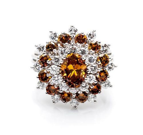 A Platinum, Fancy Deep Orange-Brown Diamond and Diamond Ring, 9.60 dwts.