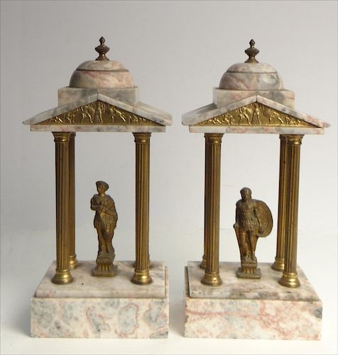 2 GRAND TOUR MARBLE PAGODA W/ CLASSICAL FIGURES