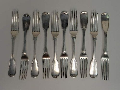 10- 19THC. COIN SILVER FORKS APPROX. 14.4 TROY OZ