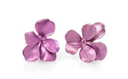 A Pair of Purple Titanium Flower Earclips, JAR Paris, 4.90 dwts.